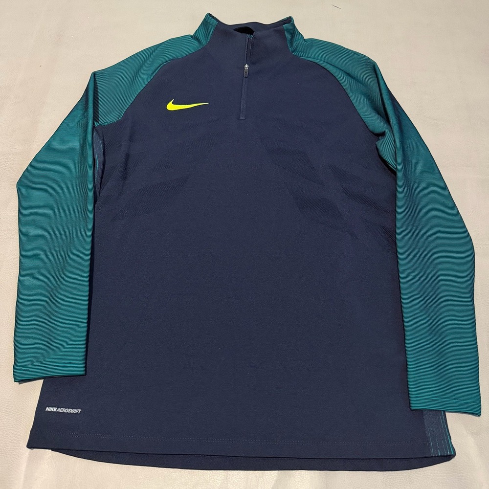 Nike Aeroswift Men 1/4 Zip Soccer Training Top Navy/Teal Pullover Warm Up-L-9626